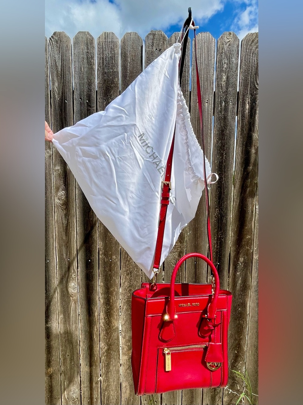 VINTAGE OOP Michael Kors Red Leather Satchel with Adjustable Crossbody Strap